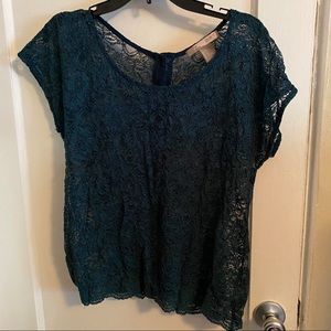 Forever 21 turquoise lace button back shirt